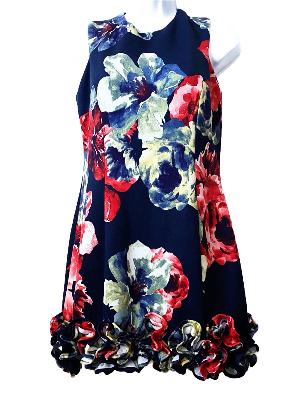Donna Ricco NY Floral Crewneck Ruffle Hem Cocktail Wedding SemiFormal Engagement